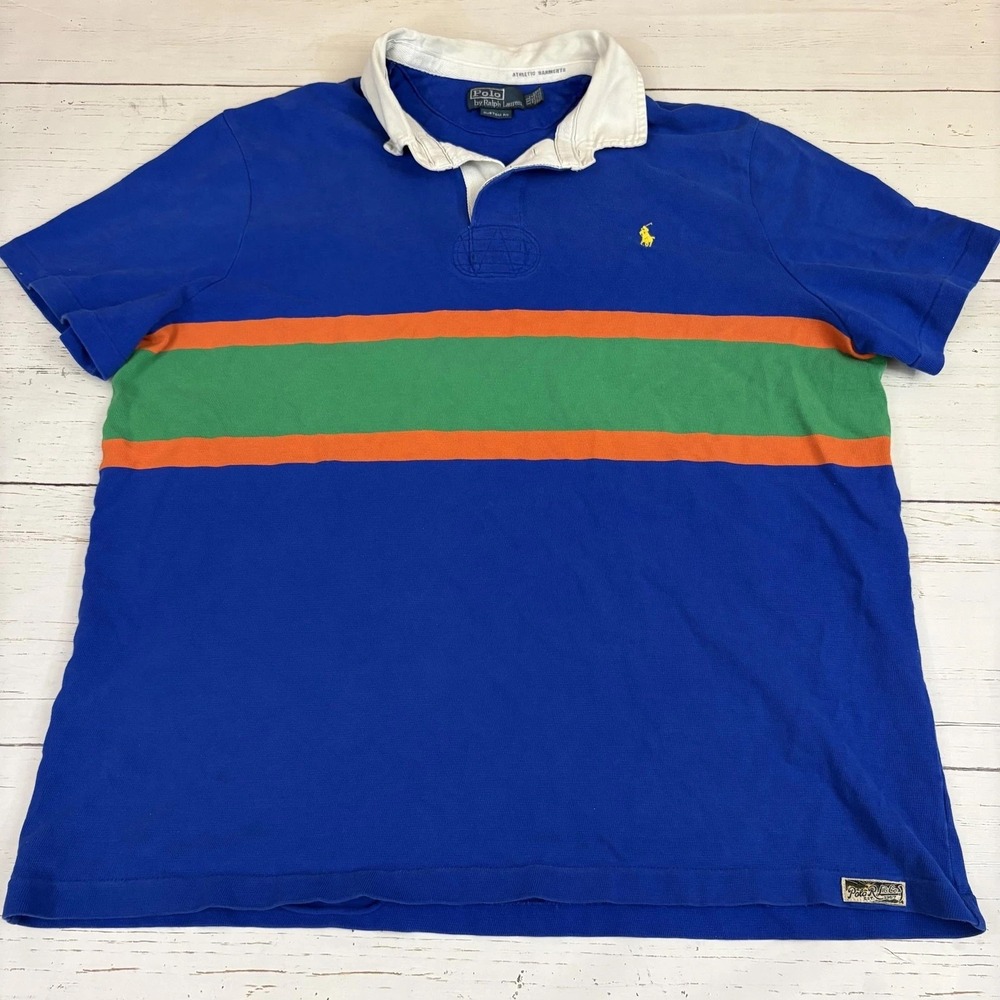 Polo Ralph Lauren Custom Fit Rugby Polo Shirt 2XL Striped Colorblock Vintage
